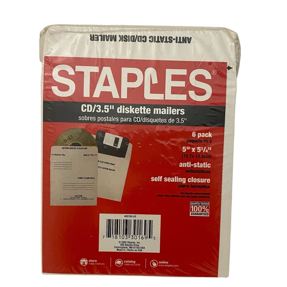 Vintage Staples CD Disc Disk Mailers 6 Pack Vntg 2002 Made In USA